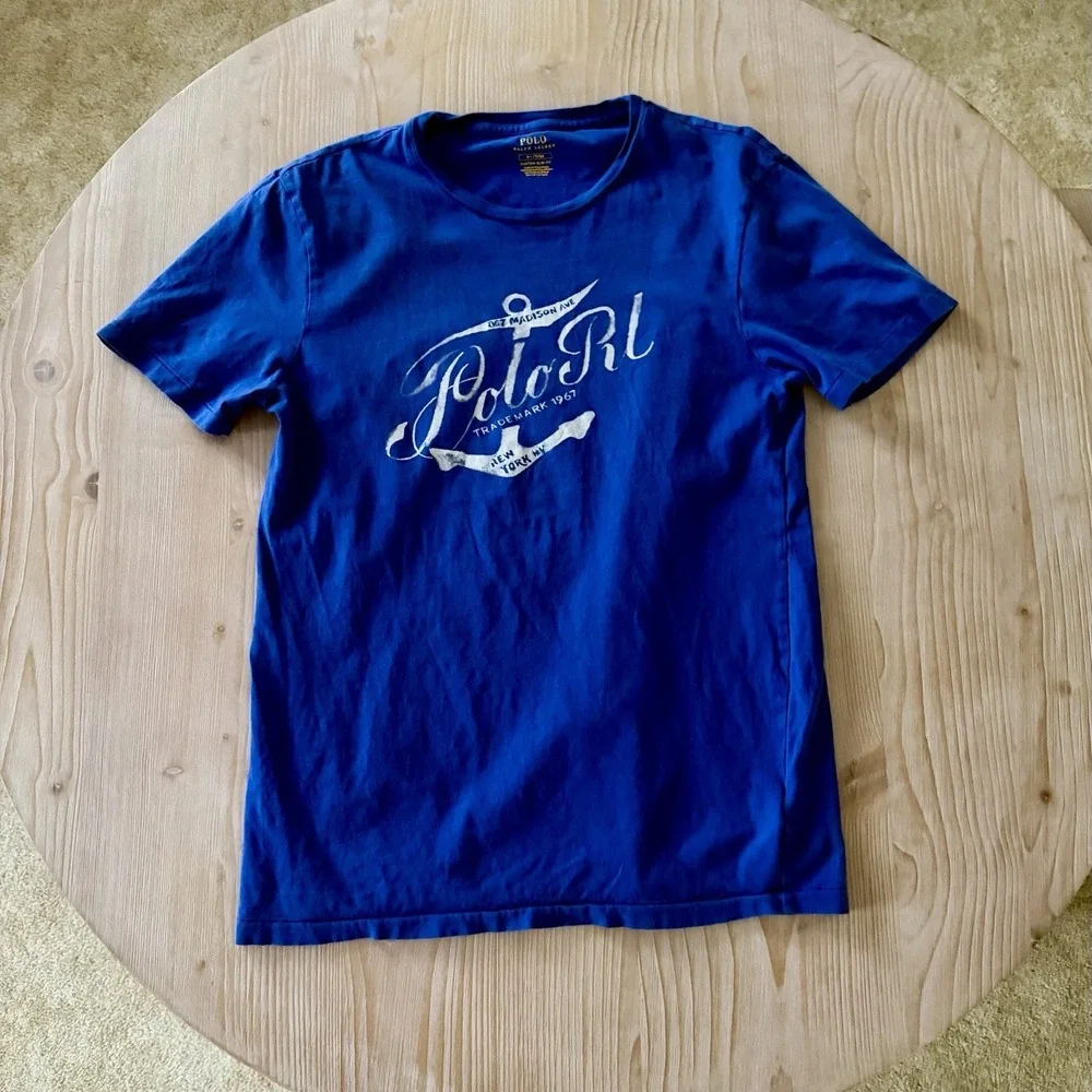 Ralph Lauren Polo Tshirt Sz Medium Electric‎ Blue Anchor Sailing
